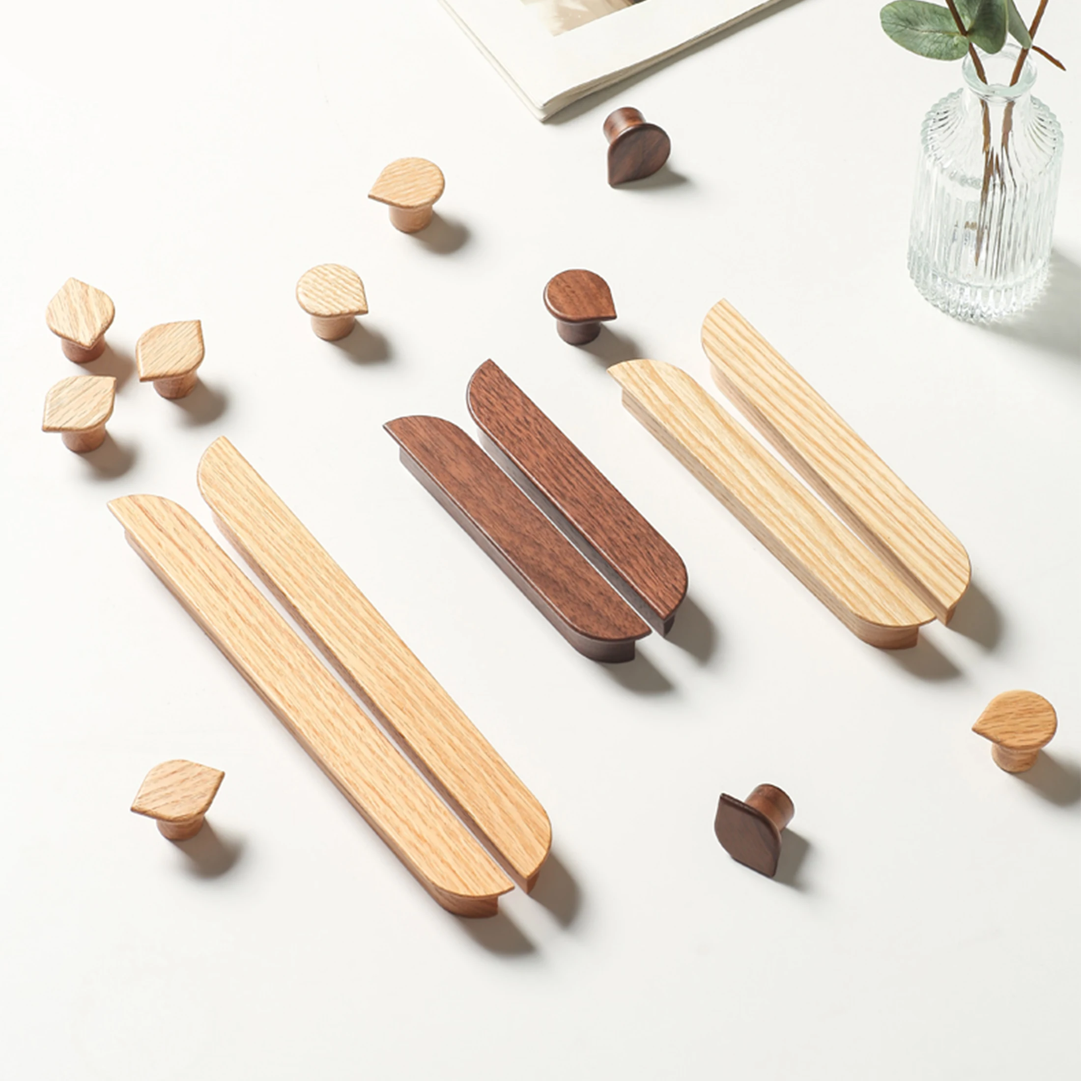 Solid Wooden Cabinet Handles Black Walnut Single Hole Drawer Knobs Home Decor Wardrobe Cupboard Pulls Modern Funiture Hardware