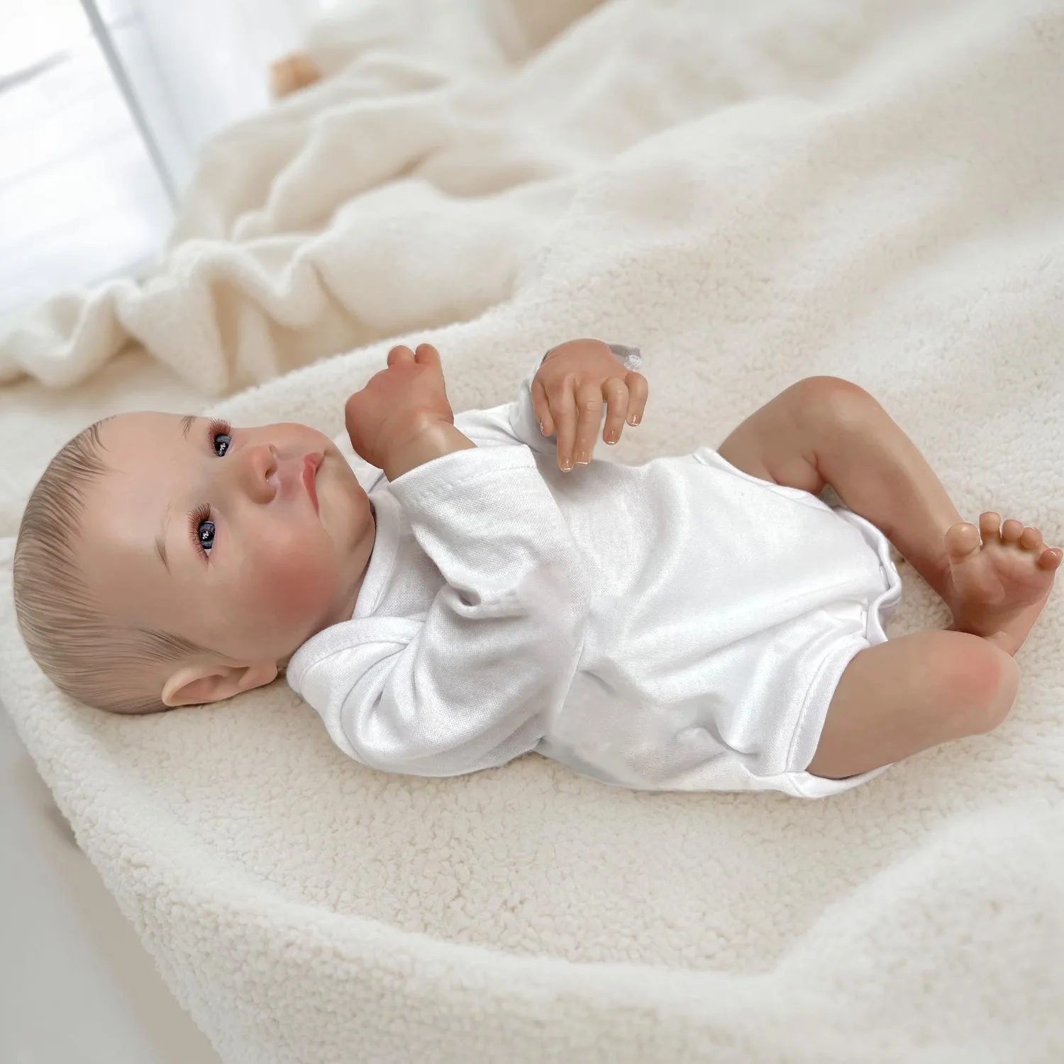 43CM 전신 비닐 베이비 리본 여자아이, 페인트 헤어 방수 비닐 인형, 수제 실물 같은 신생아 여자아이 인형