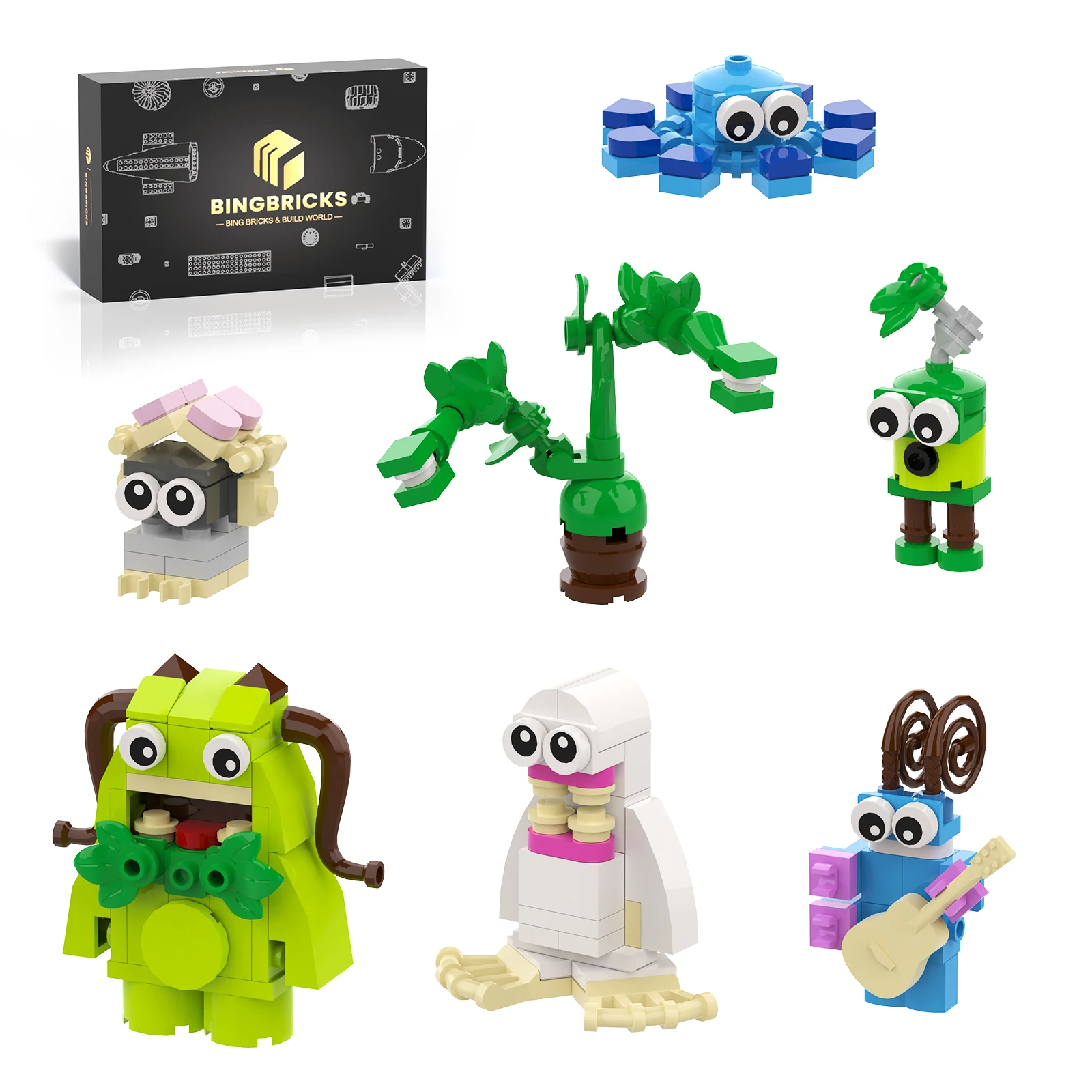 7in1 My Singing Monsters Toe Jammer,Noggin,Furcorn,Entbrat,Bowgart,Potbelly,Mammott Building Toy Monster Animal Figure for Kids