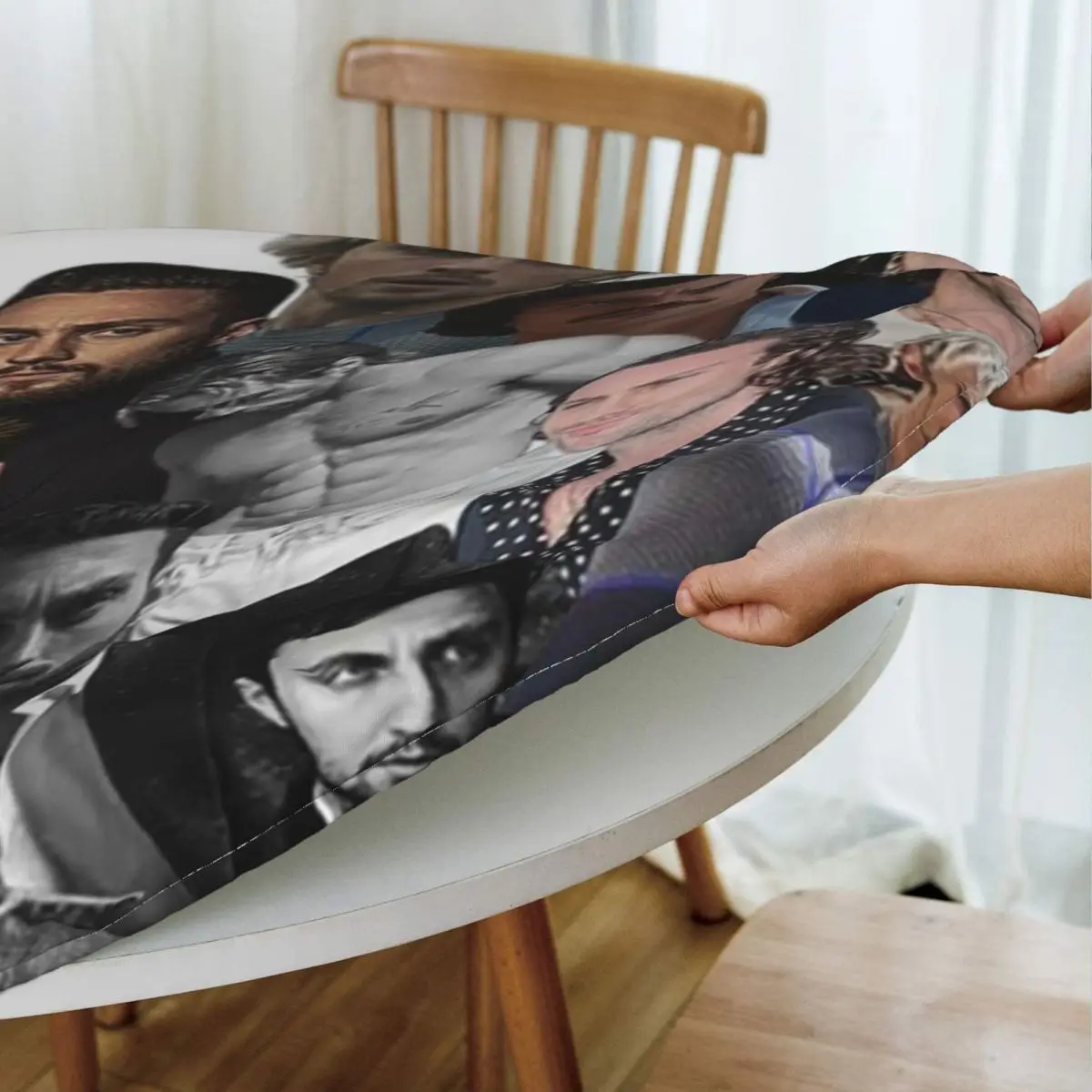 Aaron-taylor Johnson Photo Collage Waterproof Round Tablecloth Oilproof Table Cloth for Kitchen Events Dining Table Cover