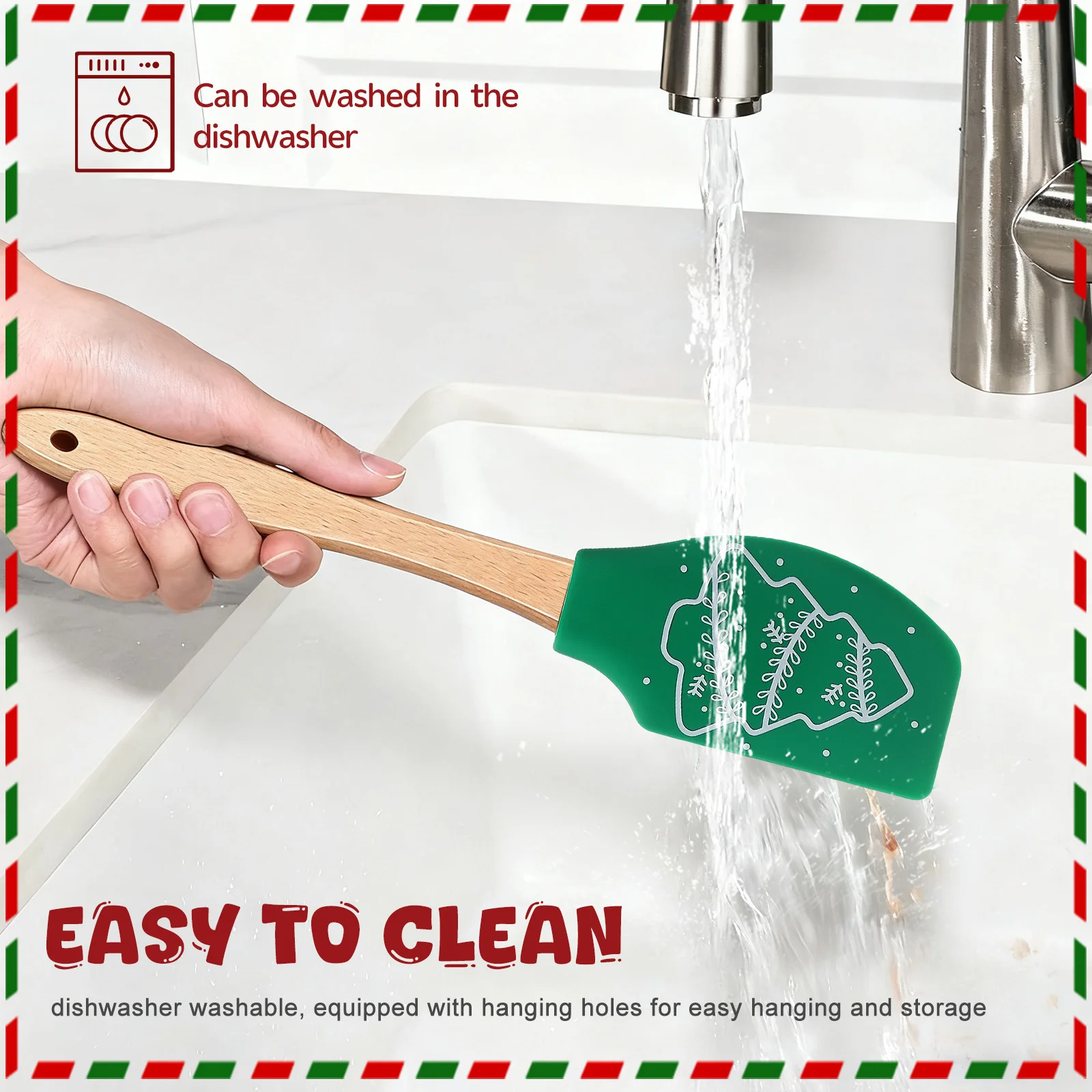 3 قطعة كعكة عيد الميلاد مكشطة سيليكون ملعقة الخشب مقبض الخبز أداة لخلط كشط الحلويات المربى زبدة غير عصا مفرشة #6