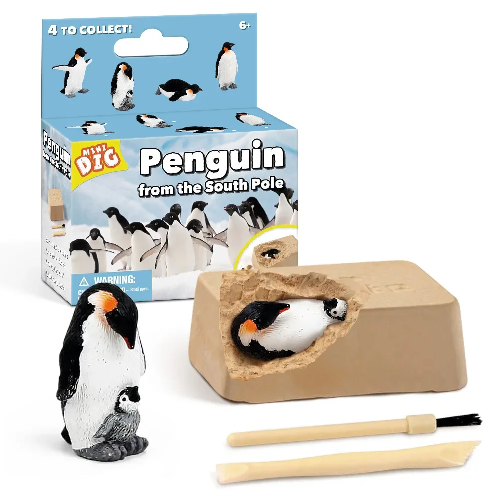 Archaeological excavation of puzzle toys, excavation of penguins, dinosaur gemstones, handmade children's puzzle toys