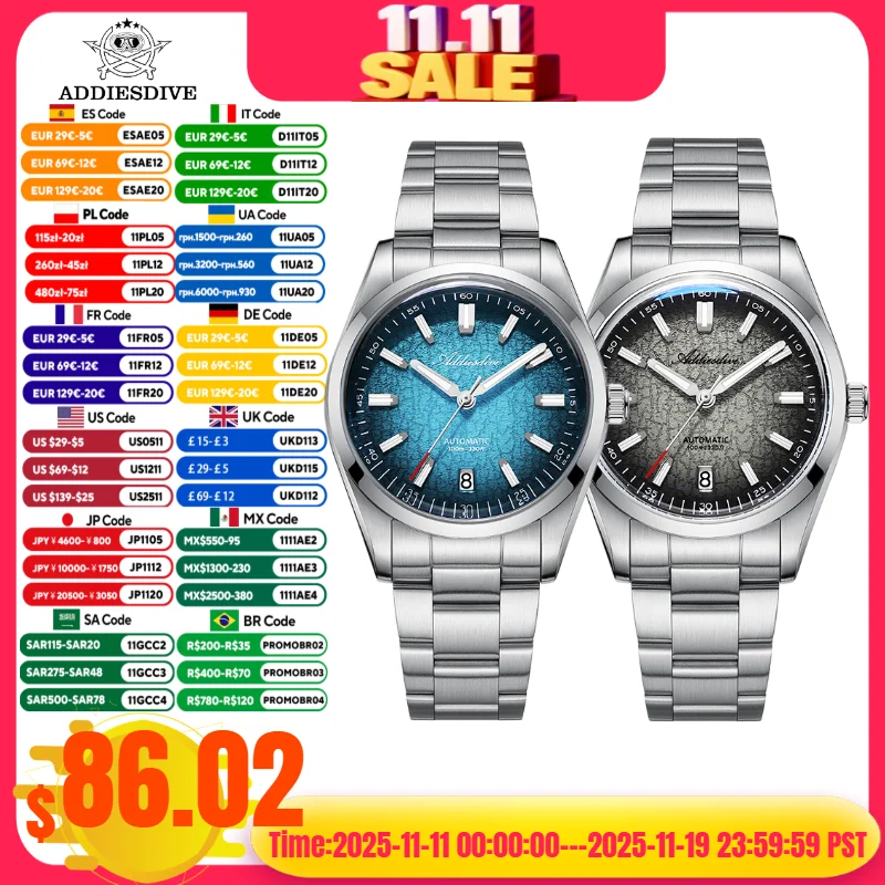 

ADDIESDIVE Hot Sale Men's Automatic Watch 8215 Movement 100m Waterproof Luminous 316L Stainless Steel 39mm Mechanical Watches