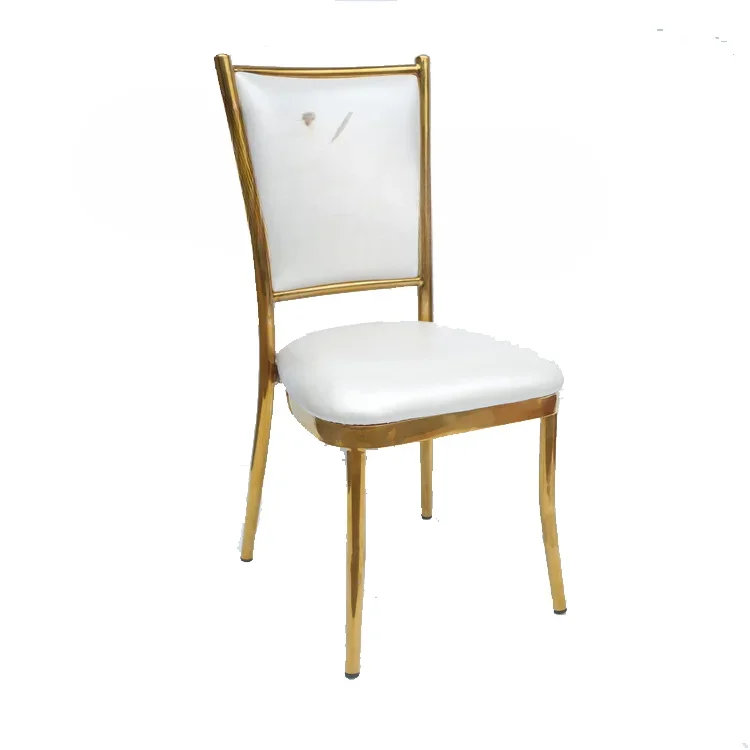 for Shiny golden mirror beauty furniture upholstered white PU stainless steel hotel chair event wedding chairs and table