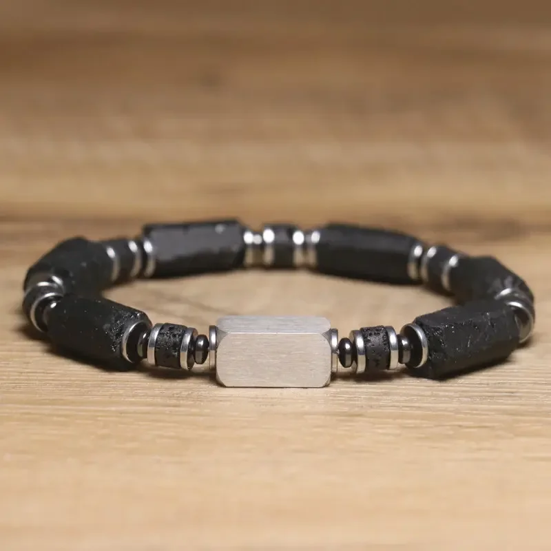 1pc Natural Black Tourmaline Beads Bracelet - Handmade Adjustable for Women & Men, Grounding Energy & Spiritual Shield​