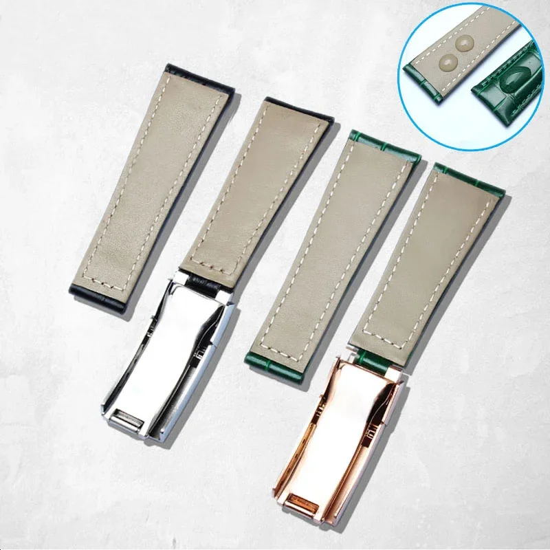 أشرطة ساعات يد لرولكس الغواصة يخت ماستر دايتونا بتوقيت جرينتش جلد التمساح الحبوب الرجال حزام ساعة اكسسوارات 20 مللي متر