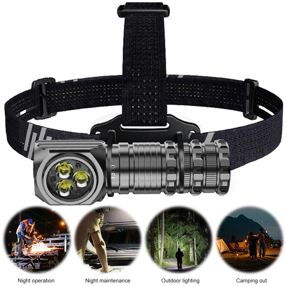 XIWANGFIRE T300 Headlamp 3 Led 18650 Magnetic USB Rechargeable Head Lamp 1300LM Flashlight Headlight Magnet Tail Cap Work Light