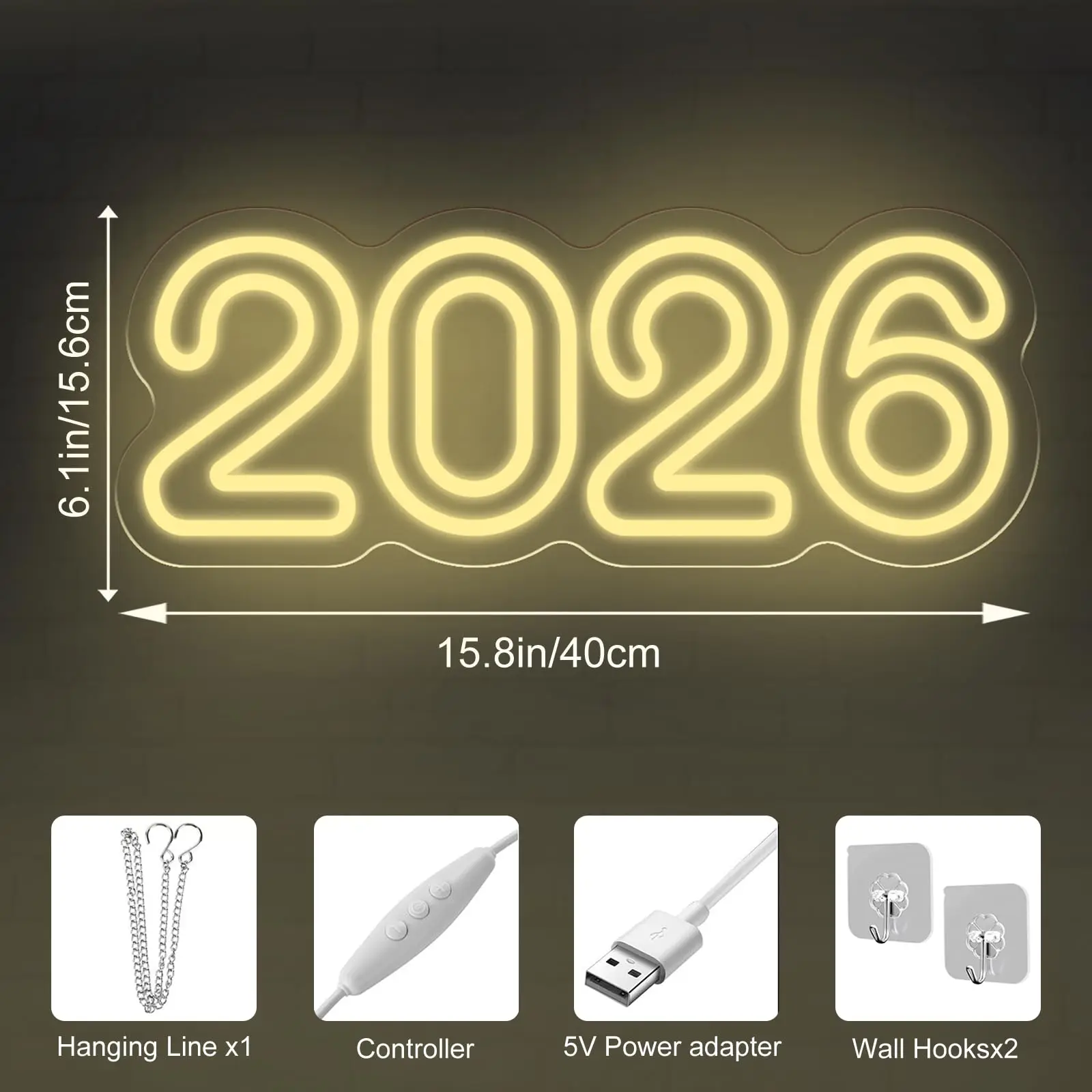 2026 رقم النيون Led تسجيل السنة رقم جدار تسجيل لحفلة رأس السنة الجديدة عيد الميلاد التخرج عيد ميلاد غرفة نوم غرفة المعيشة مكتب #4