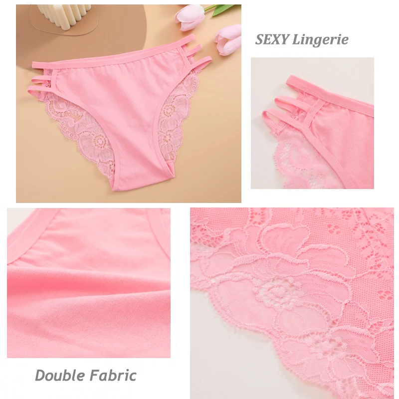 3PC/Set Women's Sexy Floral Lace Panties Low Rise Hollow Out Briefs Transparent… - Image 2