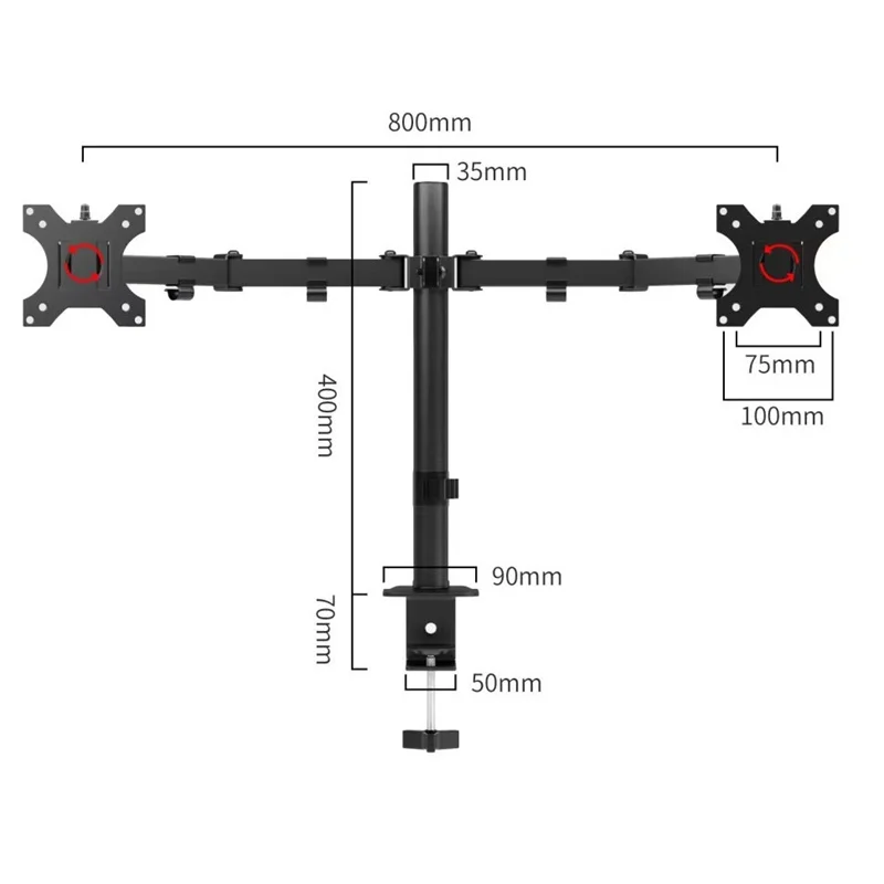 Imagem -06 - Monitor de Mesa Suporte Suporte Ajustável Computer Clamp Mount Heavy Duty Dual Braço Stand Carga 10kg Vesa Screen 15 a 30