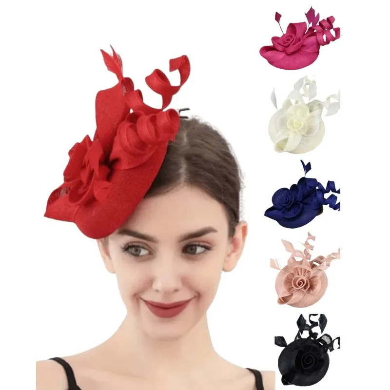

Sinamay Lady Flower Fascinator Hat, повязка на голову с зажимами, шляпа-таблетка, головной убор для коктейля, чаепития для женщин