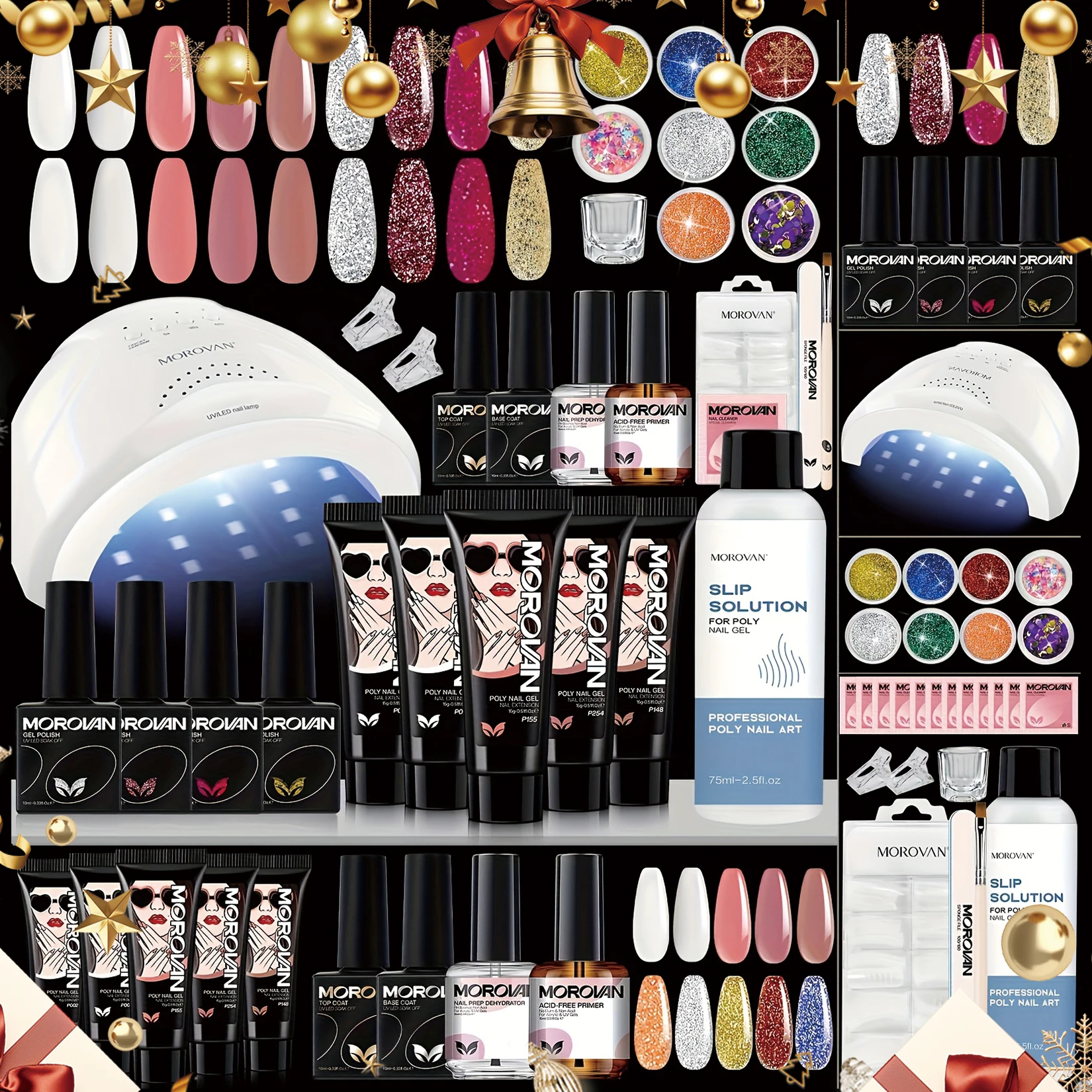 

Многоцветный набор гелей для ногтей Morovan, содержит все, обязательный набор для дизайна ногтей для начинающих, нейл-арт, рождественский подарок