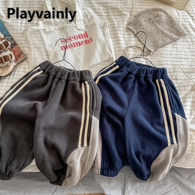 

Kids' Fleece Jogger Pants Boys Girls Elastic Waist with Striped Side Casual Sweatpants Autumn Winter Children Trousers A5608