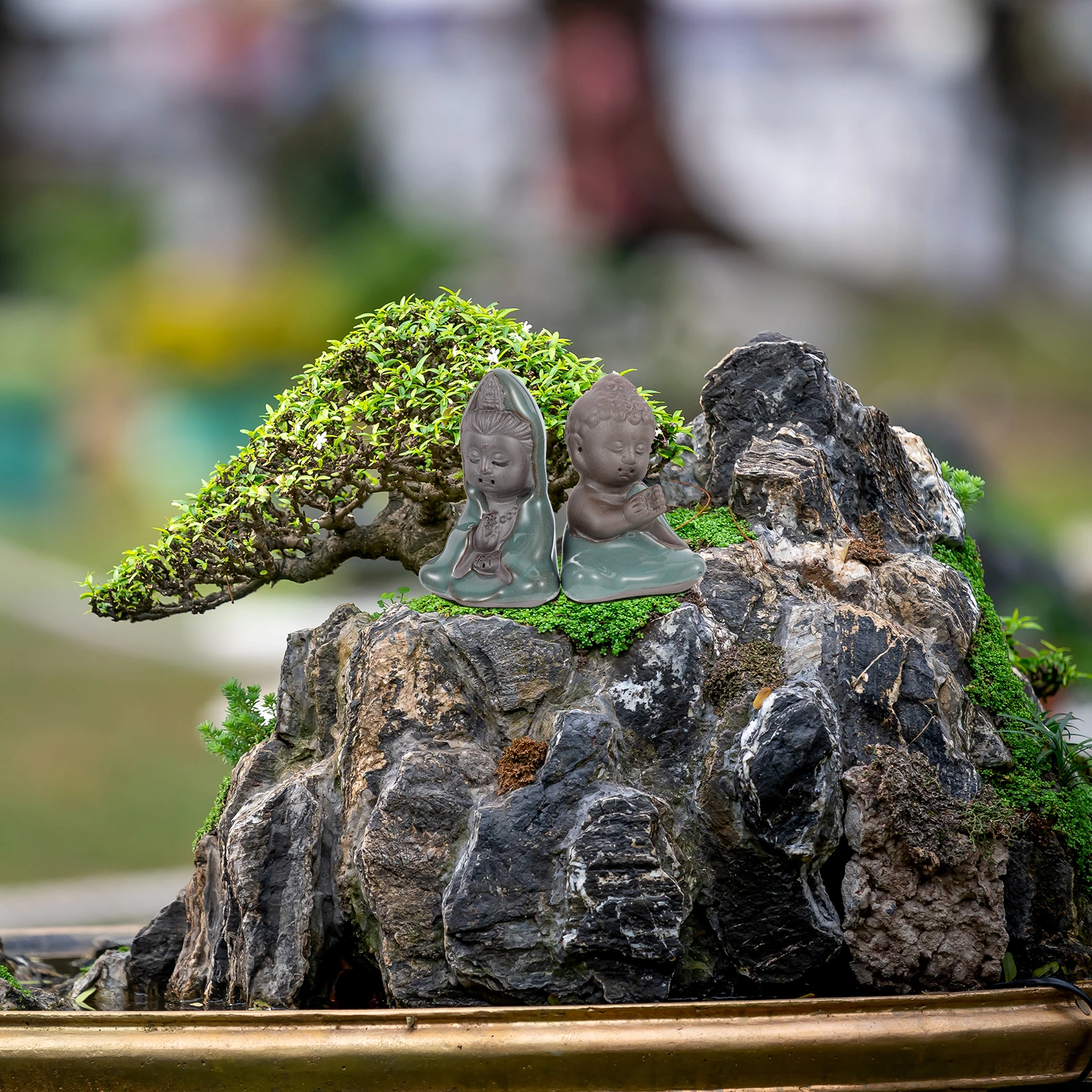 

2Pcs Mini Buddha Statue Decor for Moss Succulents Mini Garden Realistic Appearance Ceramic Craft DIY Supply Blessings Belief