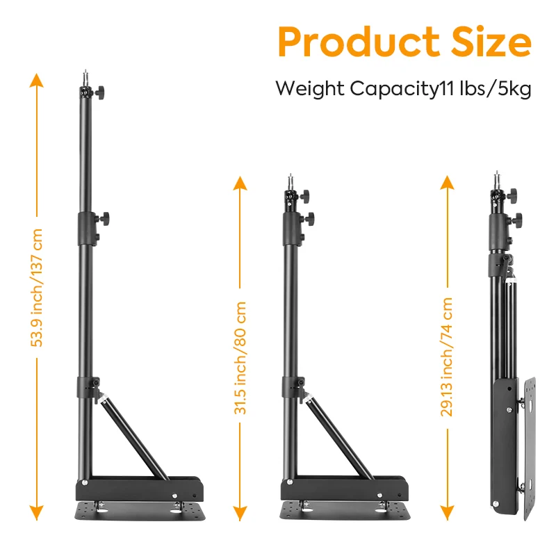 Synzzur 54 "/137Cm Zwarte Muur Mount Driehoekige Boom Arm 180 ° Flexibele Draaibare Lengte Aan Te Passen Voor Ring Licht, Softbox, Beauty Studio