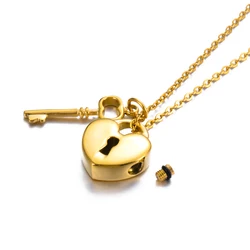 Lock Heart Cremation Urn Pendant with A Key Stainless Steel Memorial Padlock Necklace Ashes Holder Keepsake Jewelry