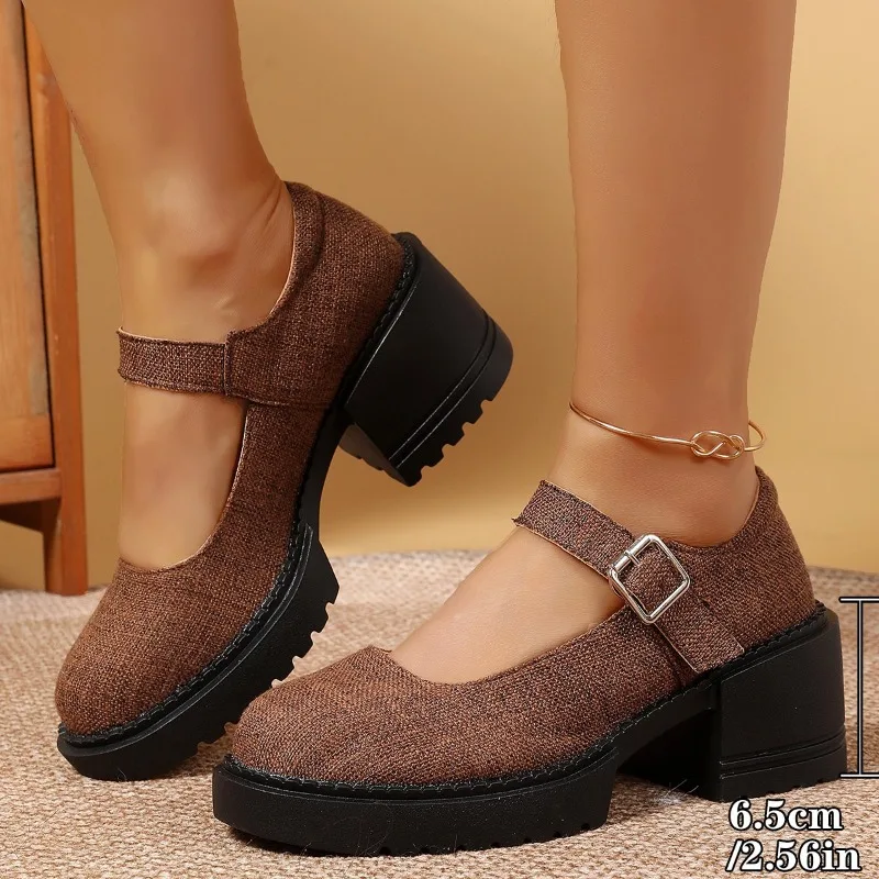 

2025 New Women Heeled Shoes Fashion Chunky Loafers Autumn Elegant Party Brand Woman High Heels Shoes Trend Buckle Zapatos Mujer