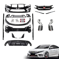 Auto Body Kit PP Injection Molding Front Rear Bumper Lip Side Skirt Back Spoiler Splitter For Honda Civic 10th Sedan