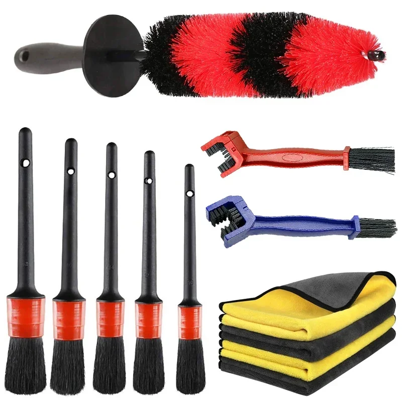 Autowiel Band Detaillering Borstels Set Draagbare Auto Velg Reinigingsborstel Stofdoek Cleaner Auto Fiets Motor Schoonmaken Gereedschap