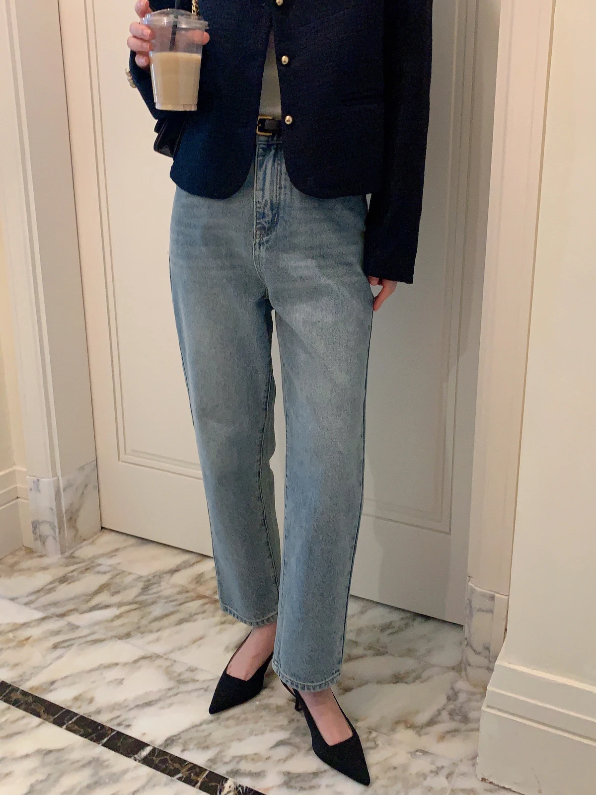 

Soft Blue High Waist Straight Leg Jeans Lengthened Slimming Effect for Pear aped Body Nine Point Spring Season Korean Sle