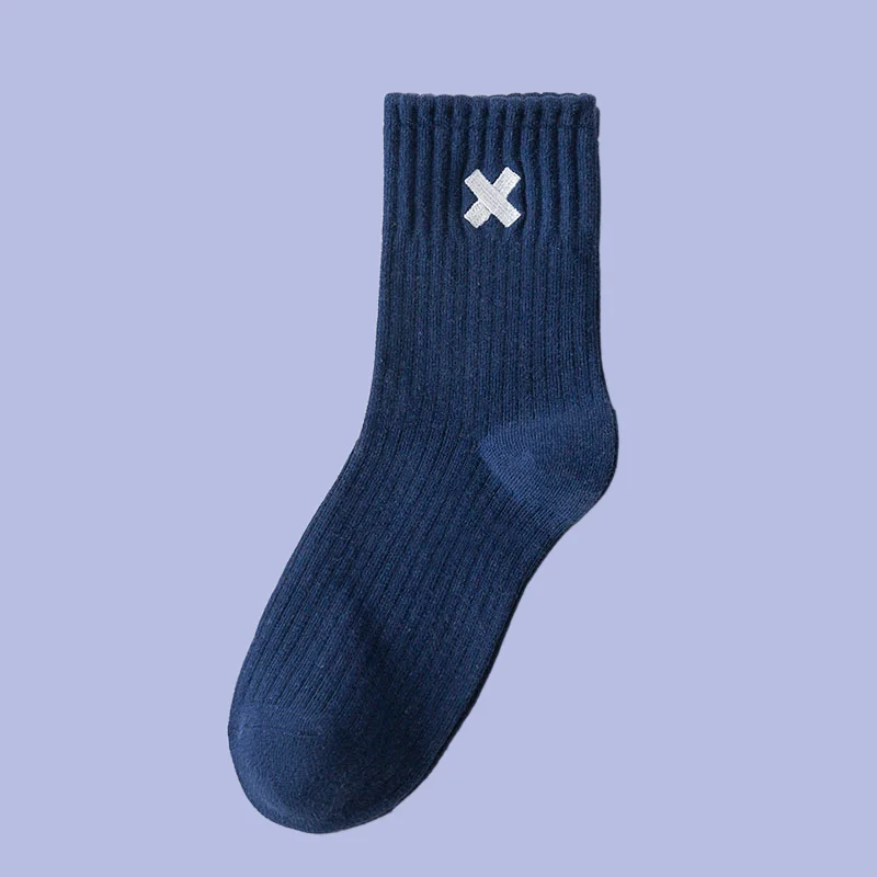 Chaussettes de sport mi-tube élastiques pour hommes, coton, broderie de lettres, longues, décontractées, automne, hiver, nouveau, 3/6 paires