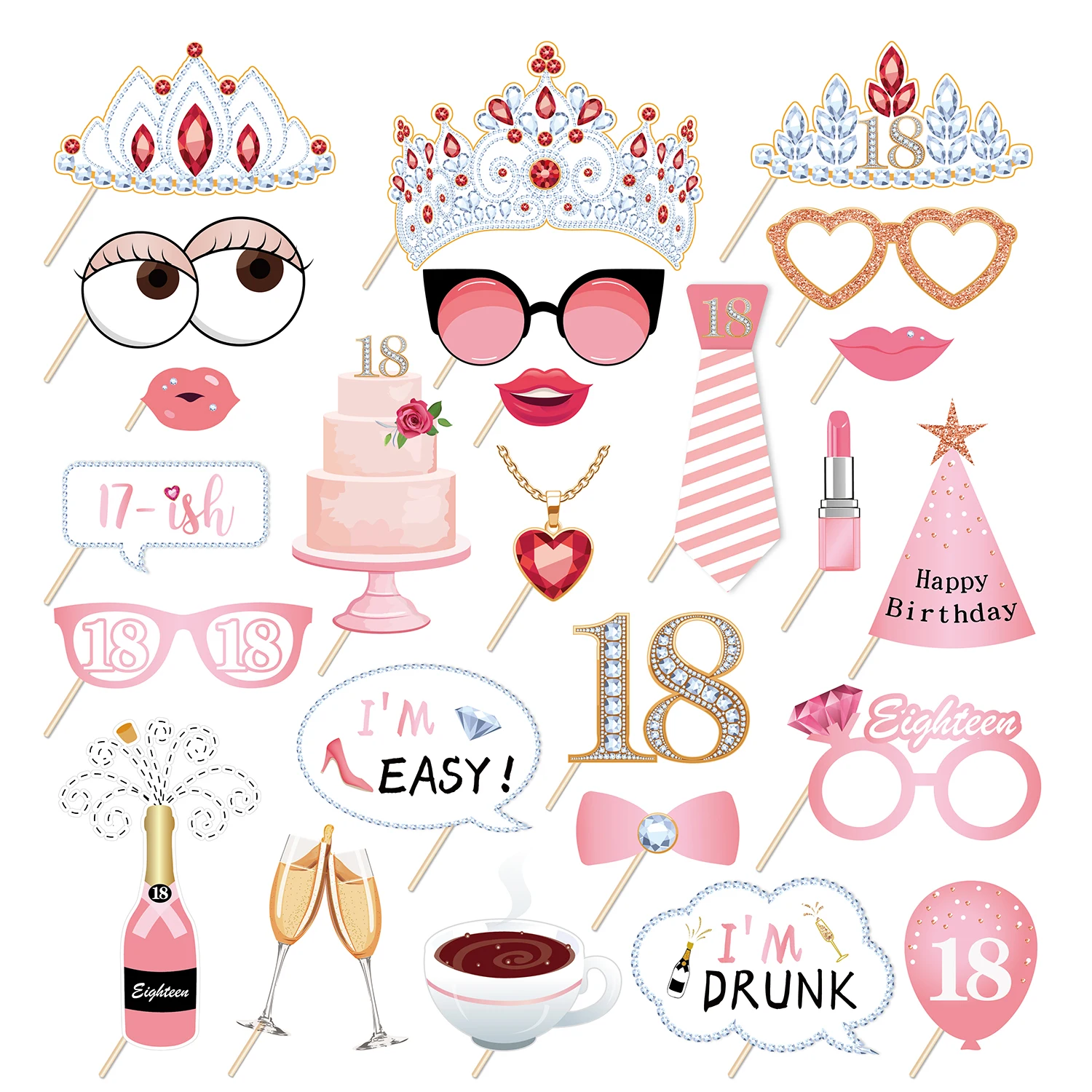 18./21 1./30. Mädchen Geburtstag Party Königin Photo Booth Requisiten Lustige Brille Lippen Hut DIY Foto Schießen Prop Photobooth Zubehör
