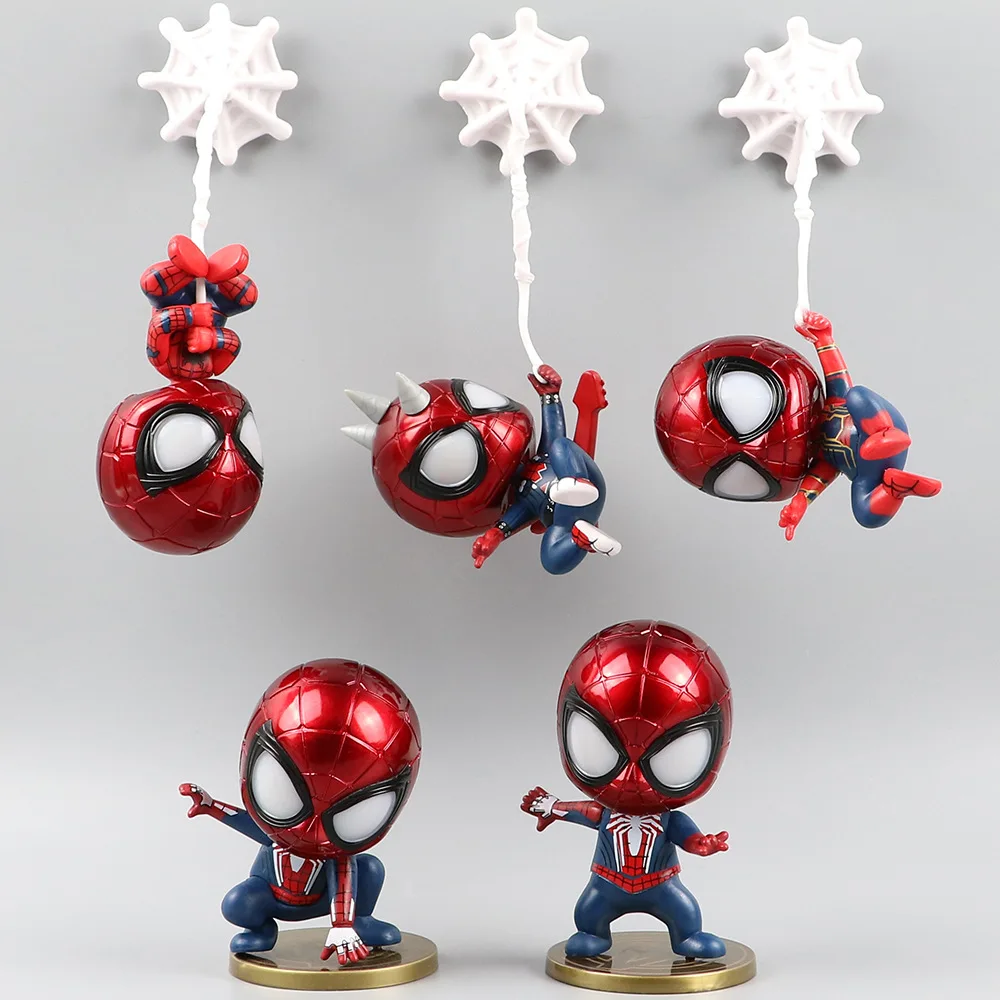 5 قطع/مجموعة Marvel Avengers Spider Man Cute Q Ver. لعبة مجسمة قابلة للجمع من مادة PVC لتزيين المنزل دمية هواية للأطفال