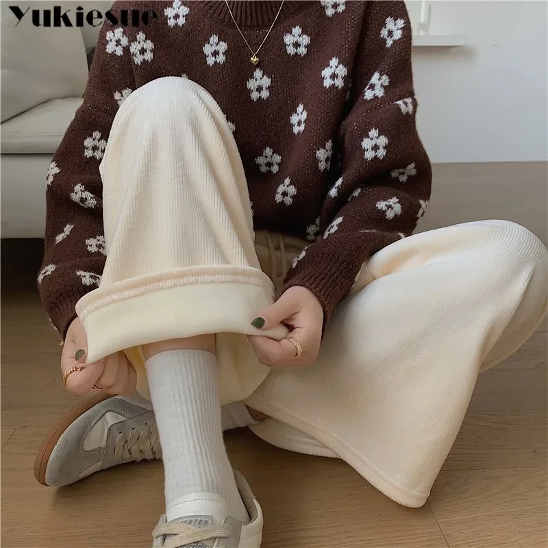 

Spring Autumn New High Waist Drape Straight Velvet Solid Harajuku Versatile Chenille Floor Pants Corduroy Wide-leg Pants Women's