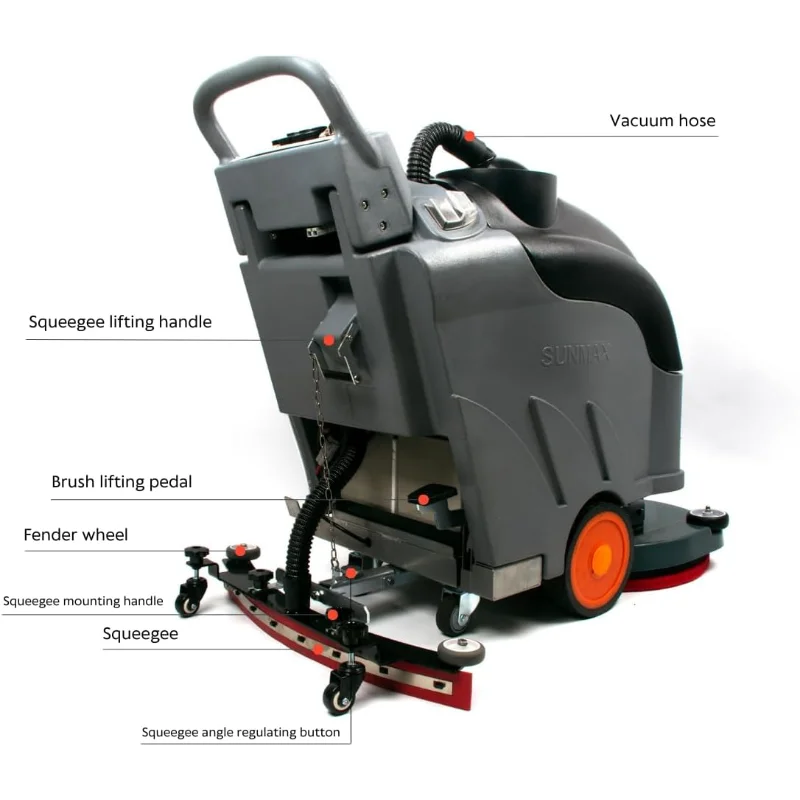 Machine de séchage d'épurateur de sol automotrice de 22", ensemble complet de pièces, largeur de raclette de 31", réservoir d'eaux usées de 14,5 gallons, 36000 pieds carrés/h