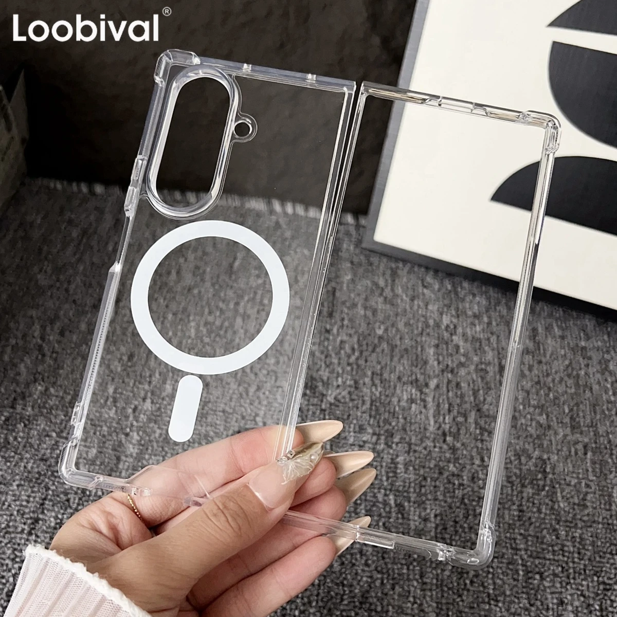 حافظة لهاتف Z Fold7 PC حافظة هاتف مغناطيسية شفافة لهاتف سامسونج جالاكسي Z Fold 7 6 5 4 3 Fold6 Magsafe غطاء شحن حماية وسادة هوائية #1