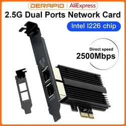 2500Mbps Pcie To RJ45  I226-V Network Card 2.5G Gigabit Ethernet Dual Ports 100/1000/2500Mbps Network Card For Desktop