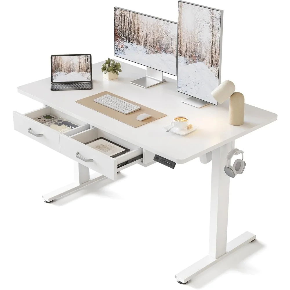 

48 x 24 Inches Standing Desk with Double Wooden Drawers, Adjustable Height Electric Standing Desk, Stand Up Home Office