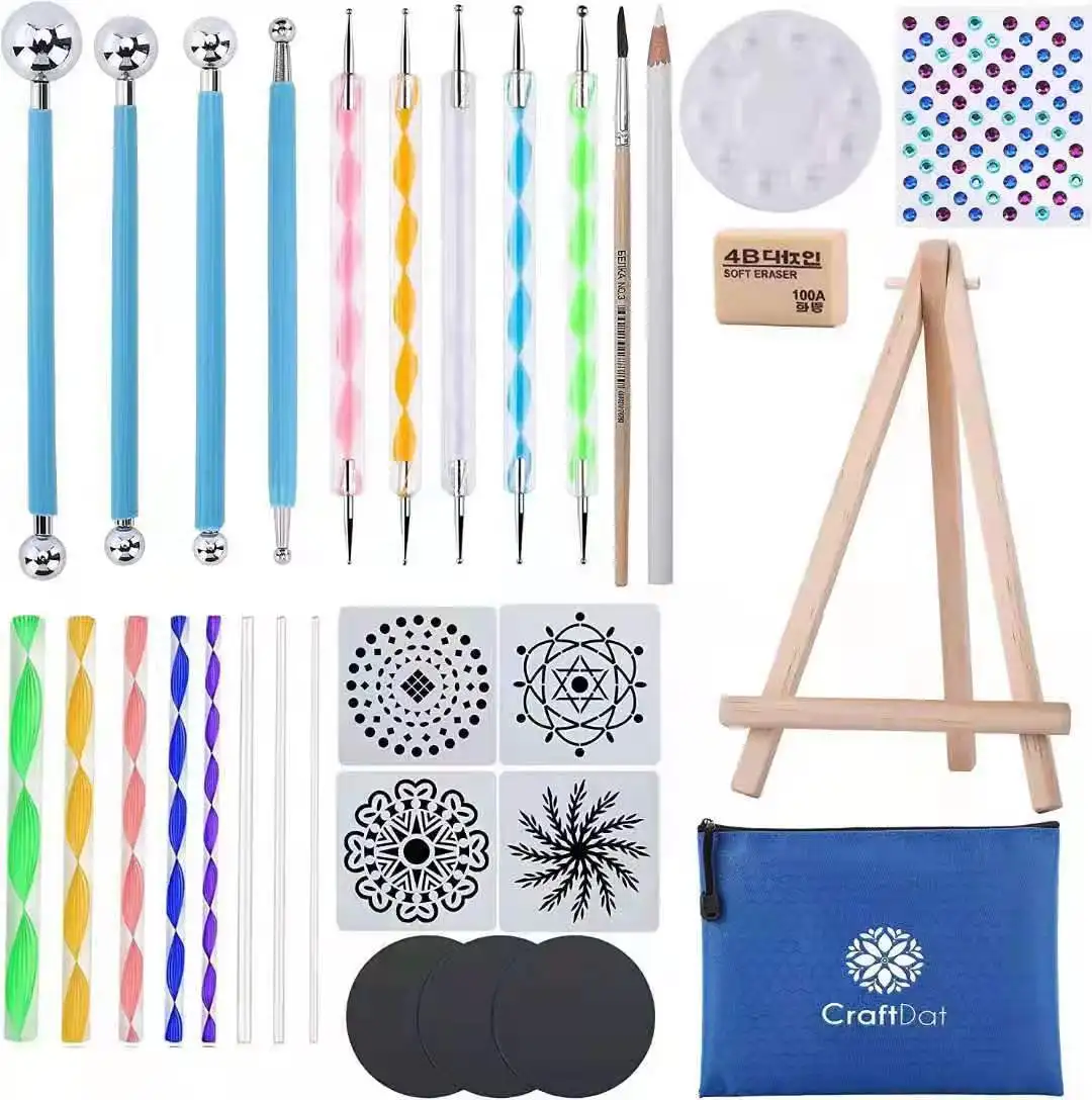 Mandala Dotting Tools Painting Kit - Rock Dot Paint Stencils Tool Set Art Craft Supplies Kits with Tray Brush Zipper Waterproof