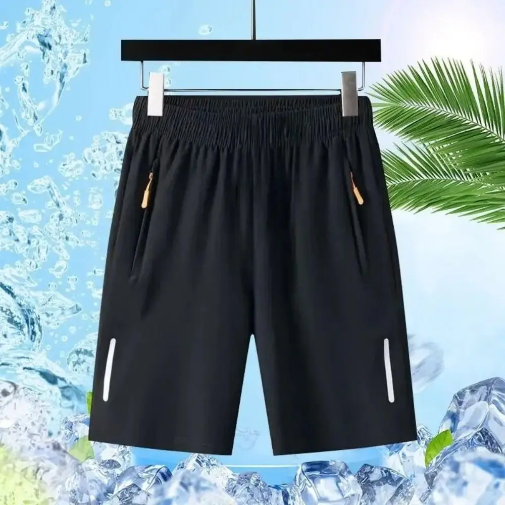 Comfortable Ice Silk Men's Athletic Shorts Quick Dry Breathable Sports Shorts Drawstring Zip Pockets Running Shorts Gym Training