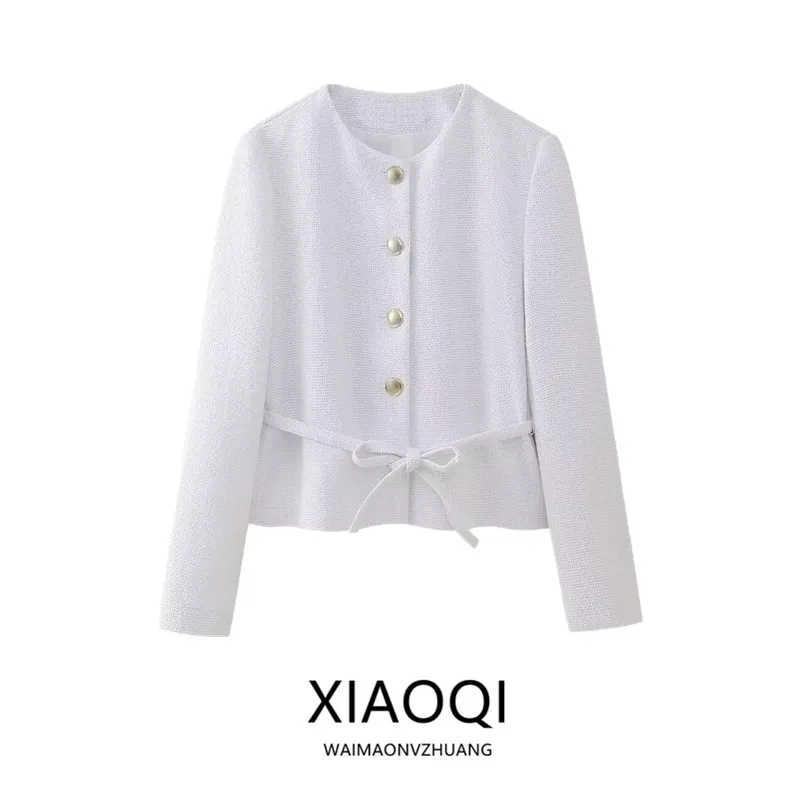 Spring 2024 Women's Casual Texture Suit Jaet with Belt New Arrival Faion Versatile Straight Cut ort Length Other Material