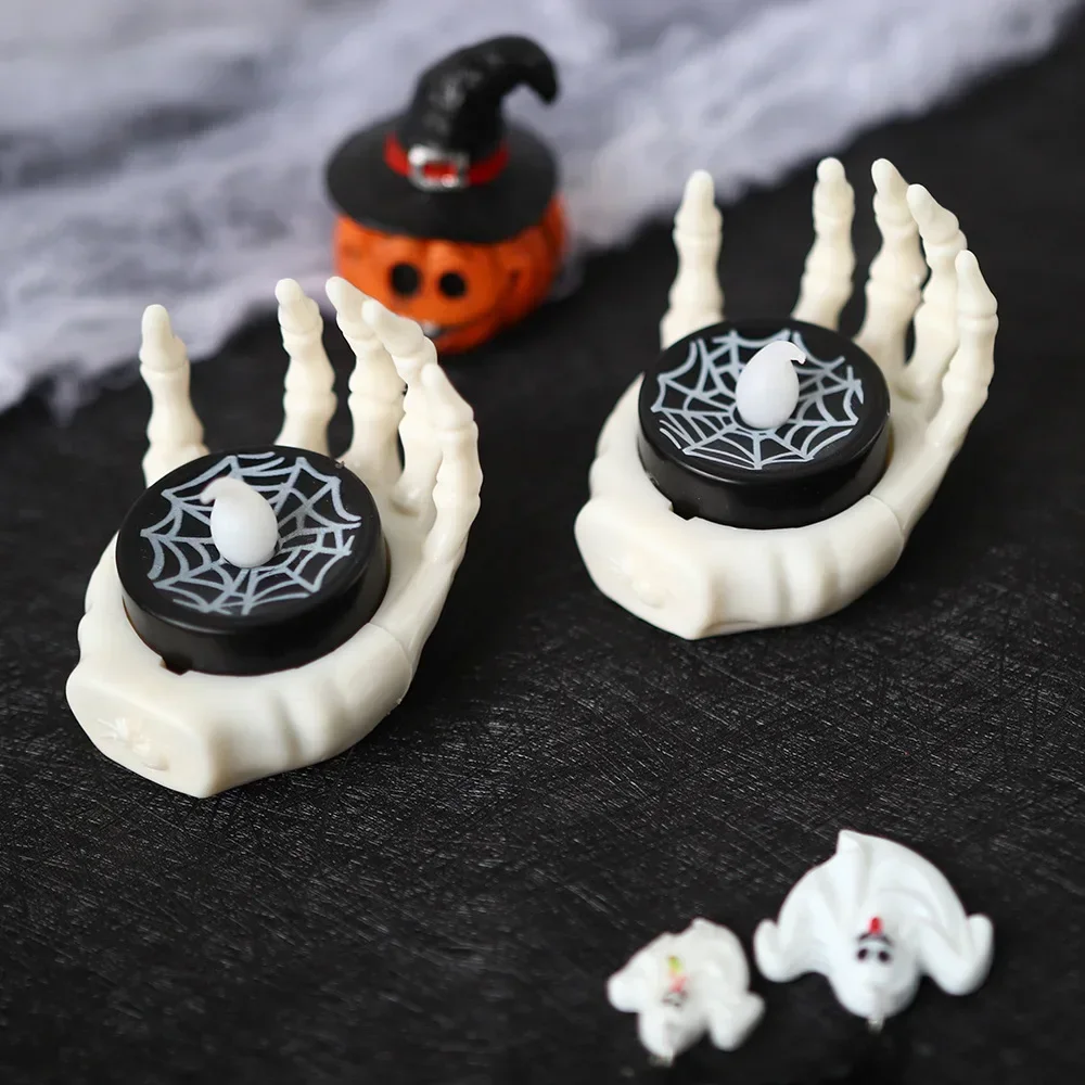 Battery Powered LED Candlestick Lamp Mini Palm Electronic Candle Night Light Halloween Home Party Decor Ornament