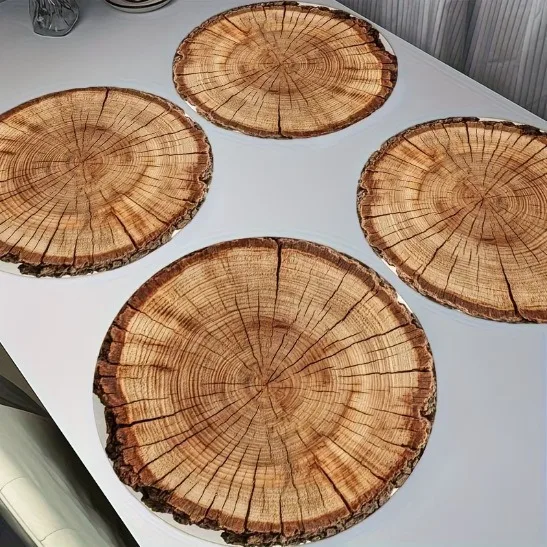 VIKAMA Round Tree Ring Placemat Vintage Wood Slice Table Mat Waterproof Heat Resistant Plate Pad Farmhouse Dining Table Decor