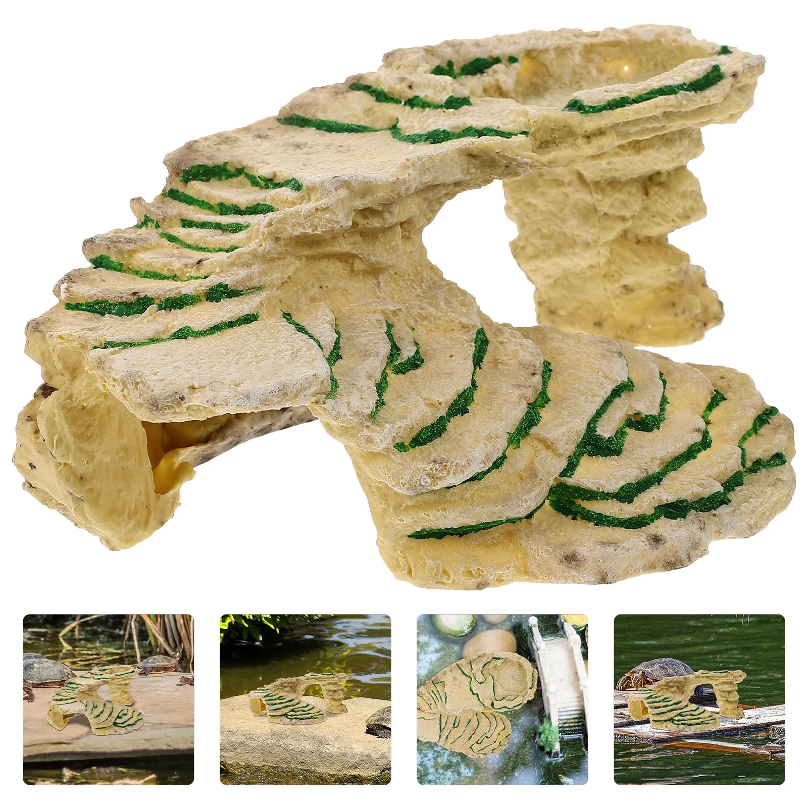 

Pet Hiding Resin Turtle Basking Platform For Reptile Tank Vivid Tortoise Habitat Fish Tank Ornament Decor
