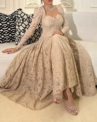 Serendipity Luxury Evening Dress فساتين سهرة Elegant Lace Square Collar Full Sleeve Cocktail Party Prom Gown For Sexy Women 2024