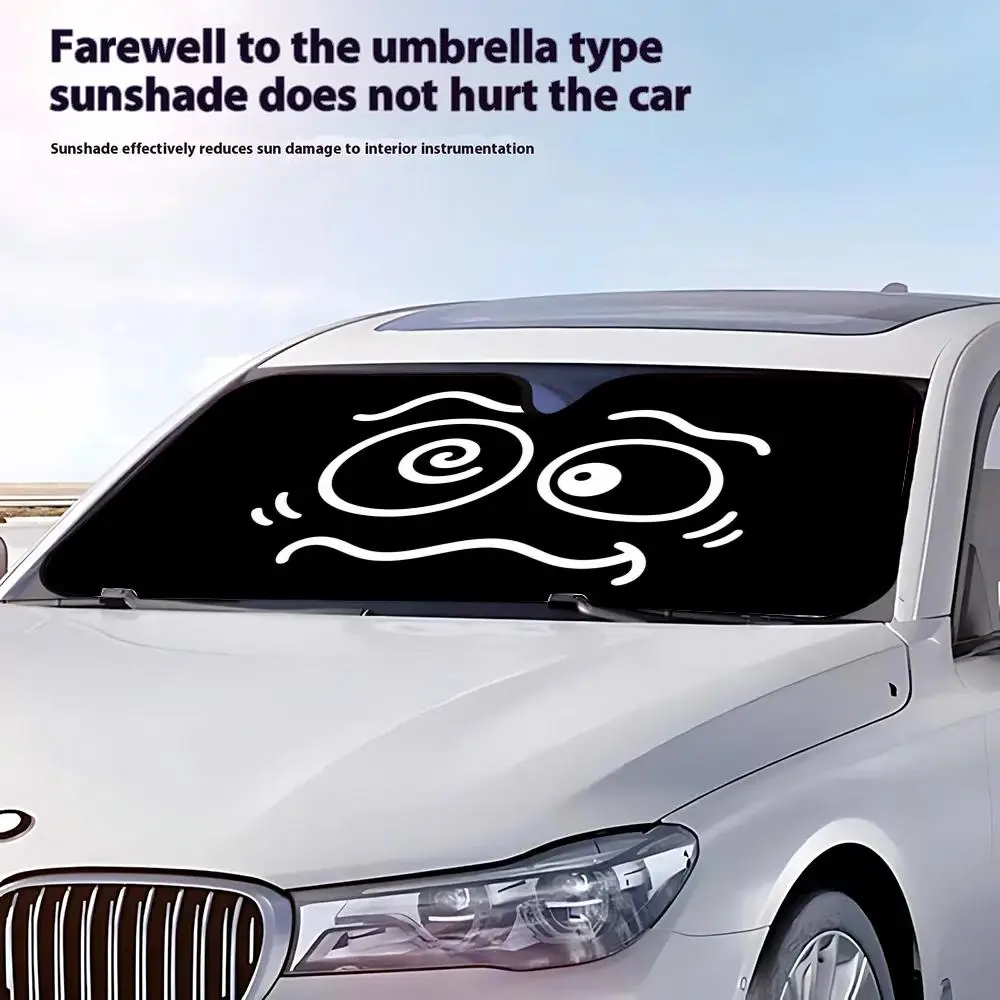 Funny black expression Sun Visor Retractable Car Sun Visor Anti-Glare UV Protection Front Window Sunshade