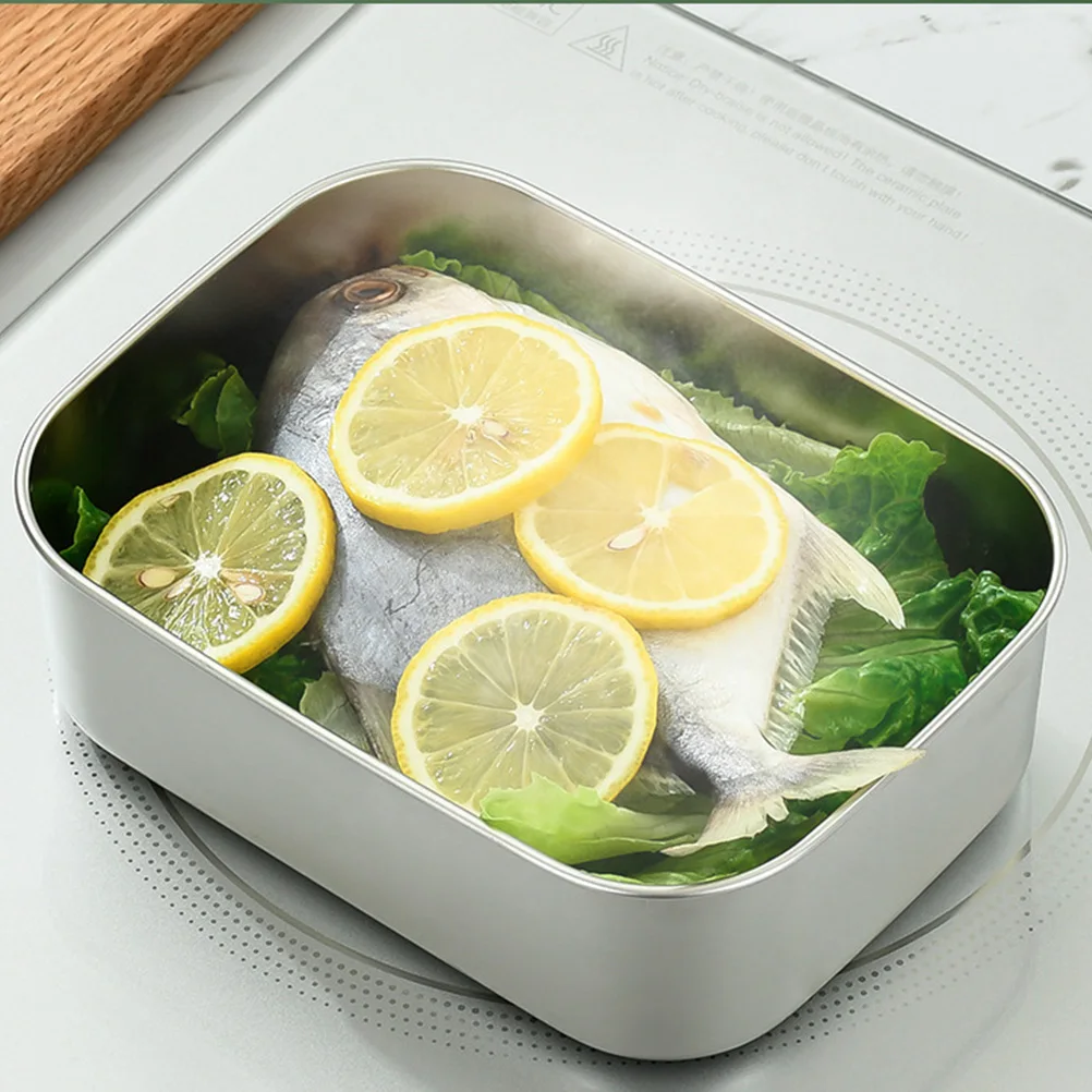 

Stainless Steel Food Containers Silver Crisper Storage Office Workers Refrigerator Preservation Box Bento Outdoor