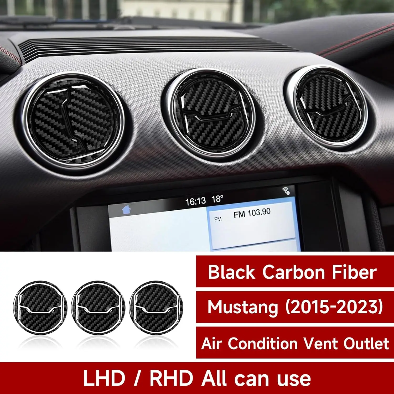 Car Air Vent Outlet Sticker for Ford Mustang 2015-2023 Carbon Fiber Interior Cover Trim Accessories