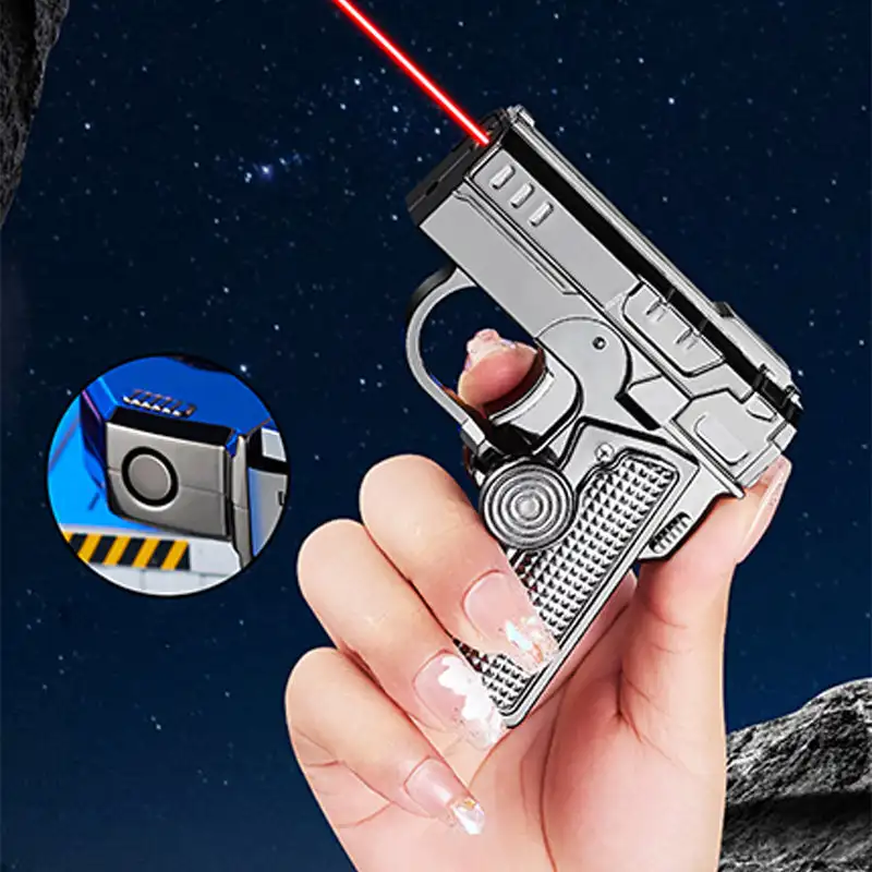 Multi functional folding dual form decompression gyro gun shaped lighter with creative deformation and windproof red flame