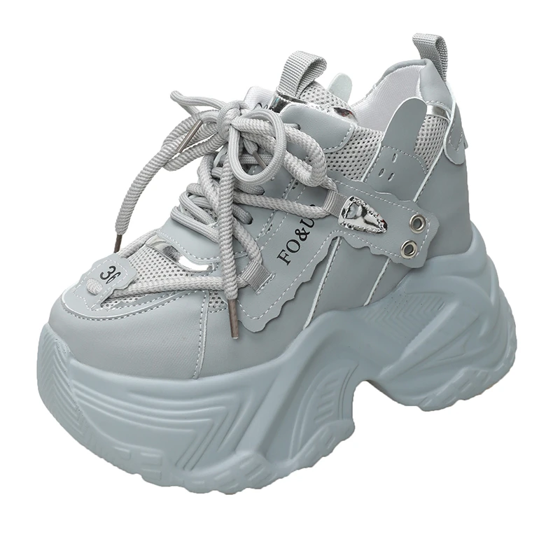 여성용 하이 플랫폼 스니커즈, 두꺼운 밑창 미끄럼 방지 스포츠 아빠 신발, 한국 PU 가죽 청키 스니커즈, 2023 봄 패션, 신상