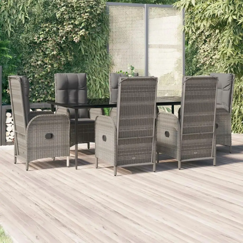 7-Piece  & Gray Poly Rattan Patio Dining Set with Cushions - Outdoor Furniture