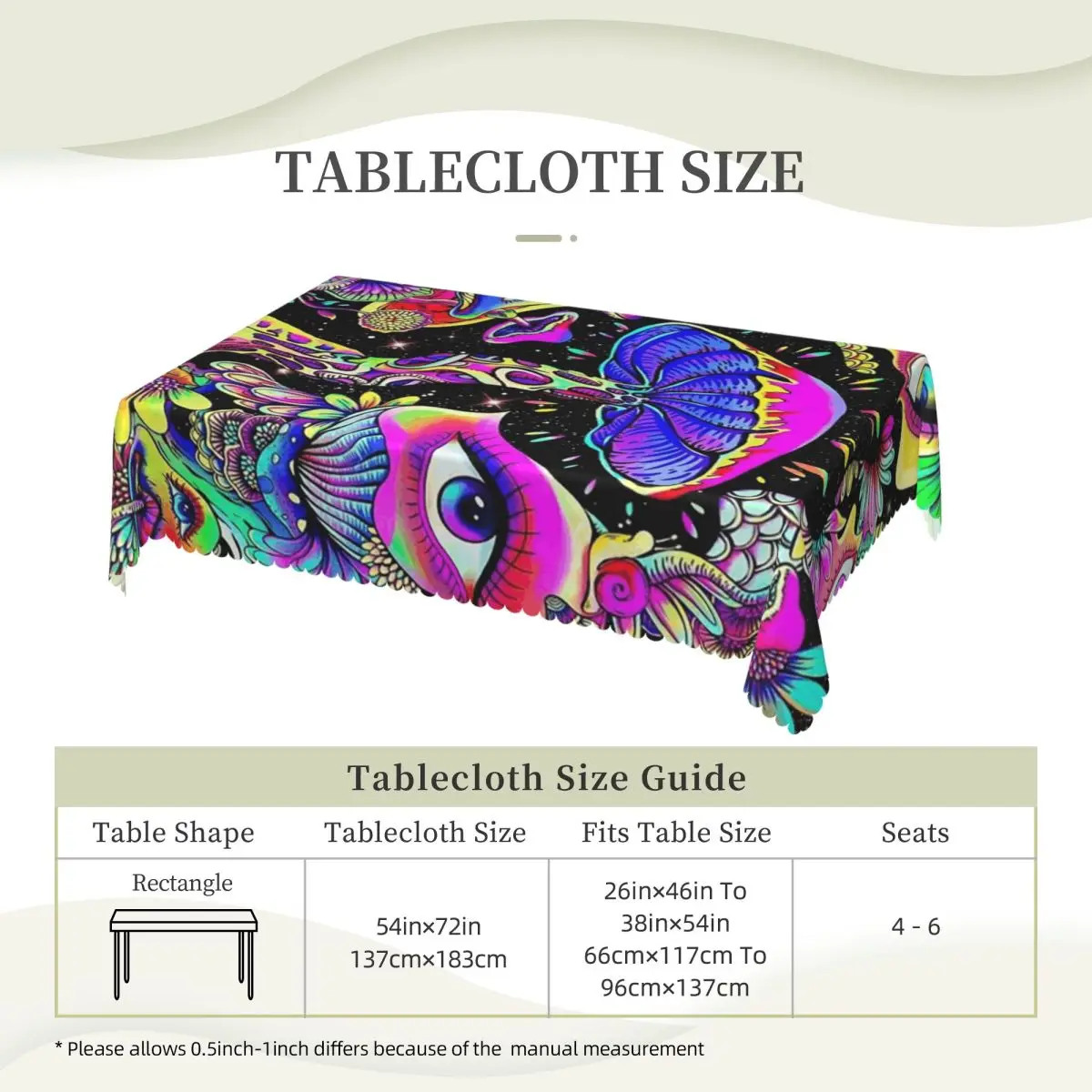 Psychedelic Magic Glowing Mushrooms Tablecloth Restaurant Kitchen Rectangular Tablecloth Festival Party Tablecloth Table Cover