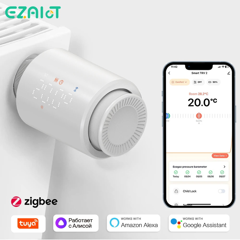 

Smart ZigBee TRV Tuya Radiator Thermostatic Valve App Remote Control Programmable Temperature Controller Voice Alexa Google Home