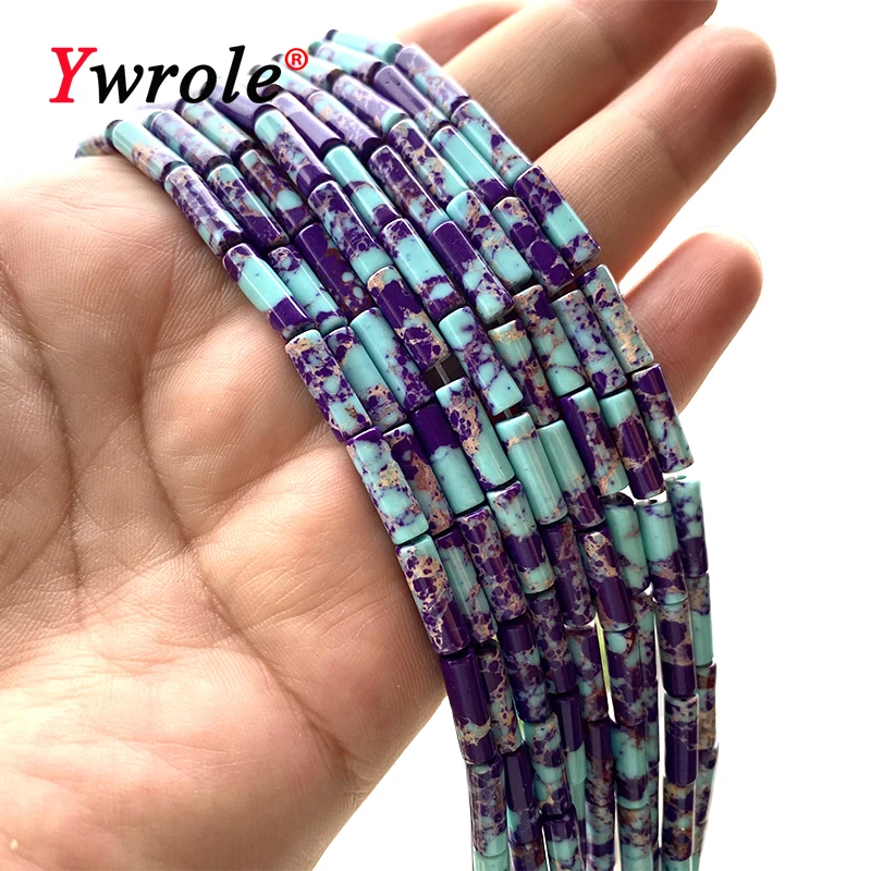 4x13MM Cylinder Natural Stone Blue Purple Jasper Turquoise Loose Spacer Beads for Jewelry Making DIY Bracelet Accessories 15''