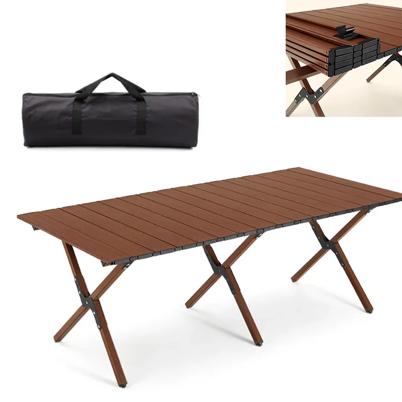 Outdoor Camping Table Wood Grain Egg Roll Folding Table Picnic Desk Ultralight Portable Beach Table Tourist Plate Tables