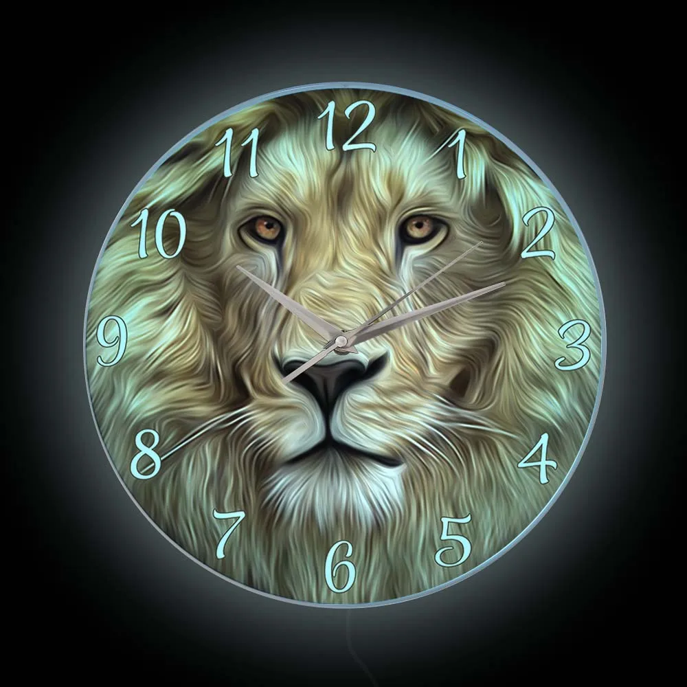 

Lion Face Wild Animal Modern Design LED Wall Clock For Living Room Jungle Wildlife Home Decor Safari Neon Light Sign Wall Watch